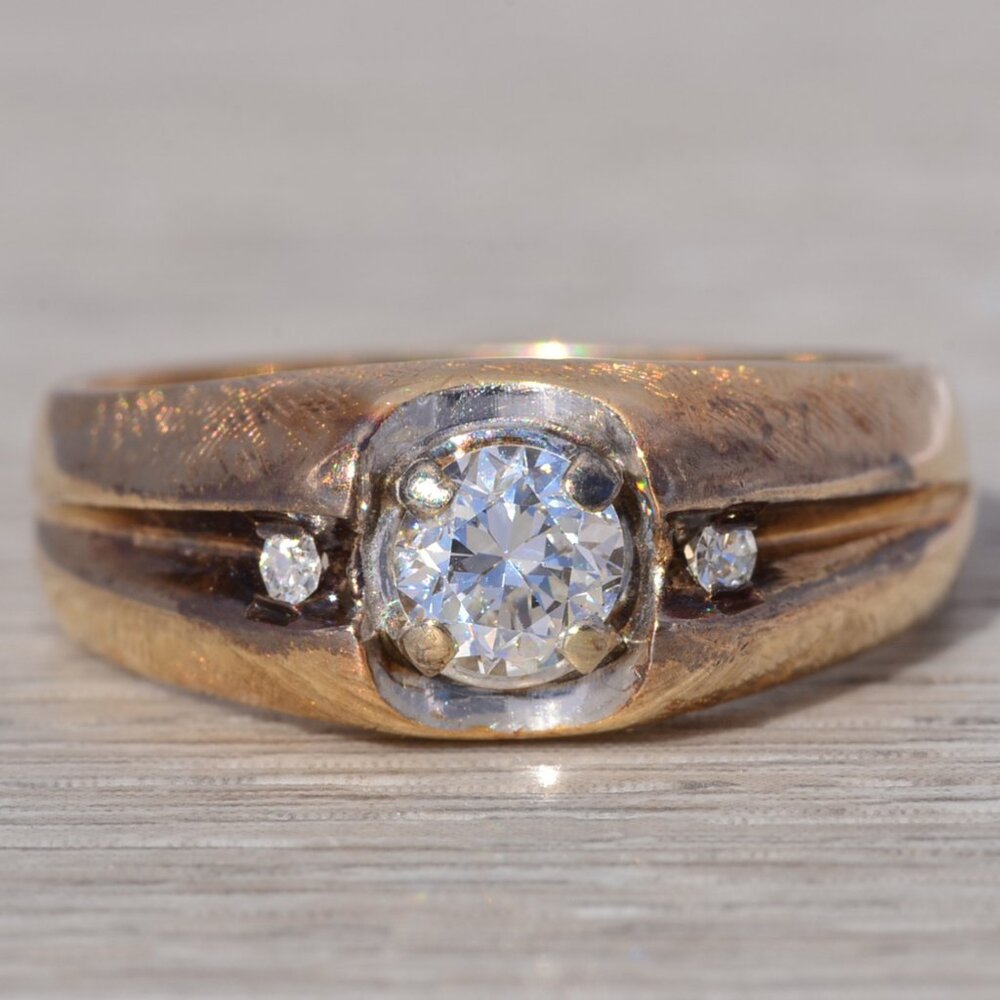 Men's Natural Diamond Engagement Ring in Yellow Gold
